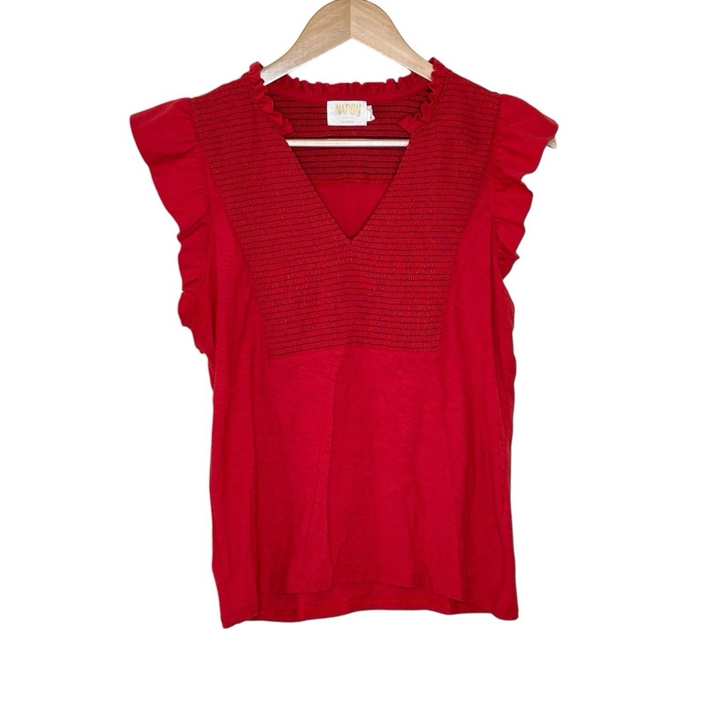 Nation LTD Habiba Top Womens M‎ Red Ruched Flutter Sleeve V Neck